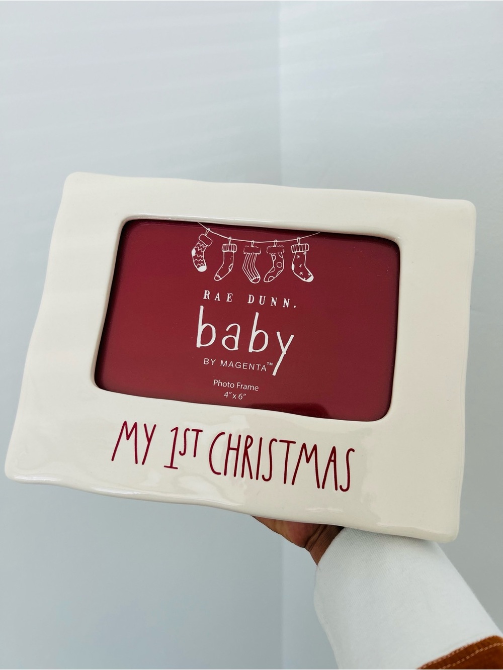 Rae Dunn "My 1st Christmas" Baby Photo Frame - Cream & Red 4x6 Photos Holiday